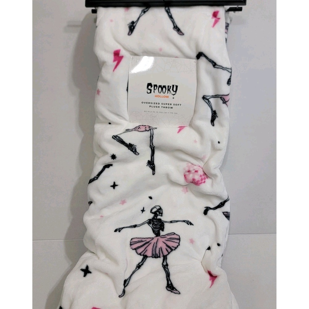 Halloween Skeleton Ballerina Dancing Plush Throw Blanket Plush Pink White‎ 60x70